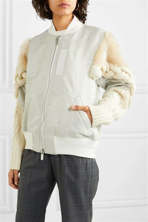 Varsity jacket in cable knit wool and faux fur 